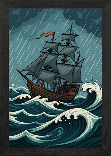 Ship stormy seas - stormy,