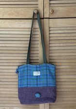 Harris Tweed Blue Check And Purple Zipped Tote Bag
