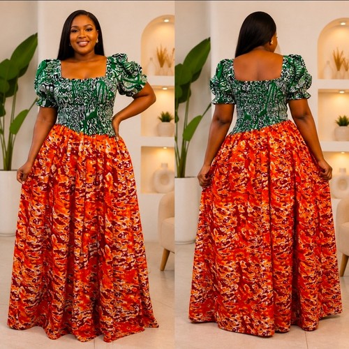 Women smocked maxi dress - maxi,