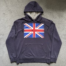 Aquascutum Union Jack Hoodie UK Flag Pullover Check Hood (XL) Navy