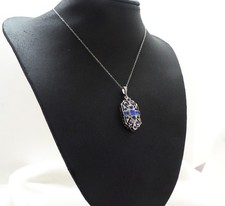Vintage Art Deco 1920's Inspired Paste Geometric Sapphire Blue Drop Necklace 💗