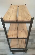 Heavy-Duty Industrial Metal Frame Rolling Storage Shelf Unit with 3 Wooden Shelv