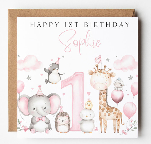 Girls 1st birthday card pink - 1st,