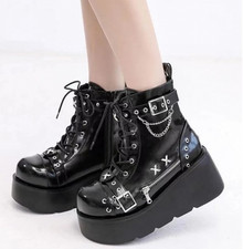 Women Gothic Style Platform Cosplay Mid-Calf Boots Wedges Comfy Motorcycle Boots