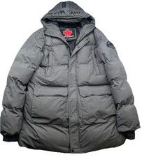 Zavetti Canada Puffer Jacket Hooded Coat Mens Large Grey Magnetic Pockets Zip Up