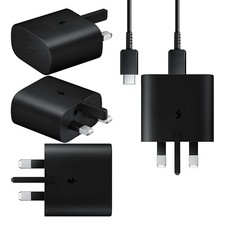 Genuine Samsung Charger 25W Super Fast UK Mains Plug USB-C and Cable In Black