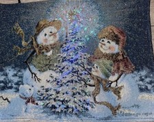 Snowman Trio W/snowdog/illuminated Tree Tapestry 