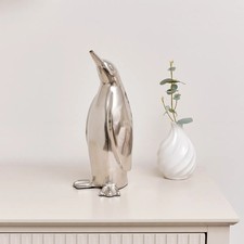 Large Silver Metal Penguin Ornament - 29cm home decor gift Christmas