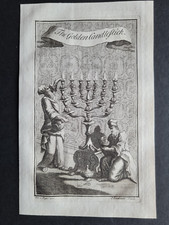 Antique 1729 bible print - The Golden Candlestick - Menorah - Judaism