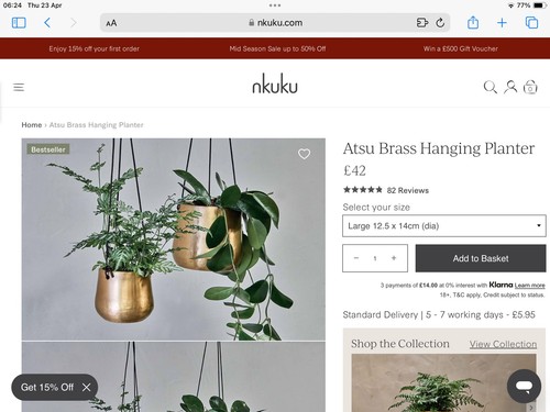 Nkuku atsu large brass hanging - nkuku,
