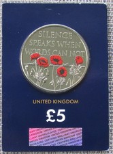 2017  bunc £5 (five pound) coin, coloured Remembrance reverse, Change Checker