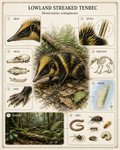 Lowland streaked tenrec with - streaked,
