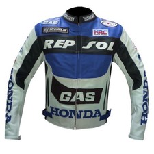 Honda Gas Motorcycle Biker Leather Jacket MOTOGP Motorbike Racing Repsol Coat