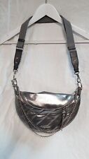 Charles & Keith Glossy Silver Women's Designer Handbag with Chrome Hardware