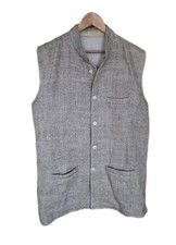1960s Tweed Herringbone Waistcoat Men's Grey 46in Wool Quality Vintage Gilet 