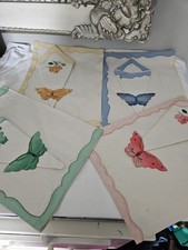 Vintage Irish linen Cotton Napkin Serviette Set Of 4 Embroidered Butterflies