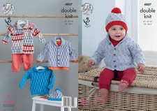King Cole Baby Double Knitting Pattern Cabled Jacket Coat Jumper Bobble Hat 4807