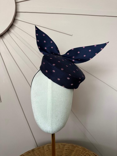 Navy silk pillbox hat with - silk,