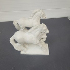 Carved Horse Statue Sculpture White Stone 2x Home Decor