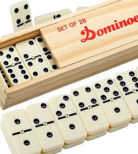 New 28 Piece Traditional Dominoes Set Double-Six Wooden Box Case Family Game