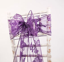 ORGANZA CHAIR SASH BOW HOODS TABLE RUNNERS BUTTERFLY FLOCK PATTERN WEDDING