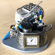 Vintage WALTHAM Miniature 'Gone Fishing' Basket Clock / 6cm high / 8cm long VGC