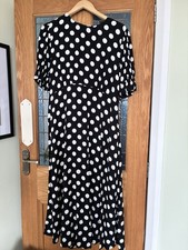 Black Polka Dot Dress Full Length Size 16 Lovely Fabric Worn Once