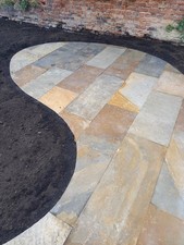 14.1sqm Reclaimed sawn edged York Stone Paving Slabs 40cm coursed, mixed lengths