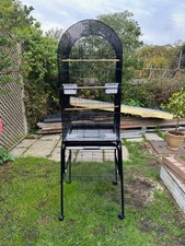 Large good quality black bird cage with stand used 