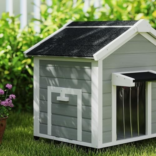Outdoor wooden dog kennel with - dog,