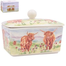 Highland Cow Butter Dish Ceramic Farmhouse Country Kitchen Storage Table Pot
