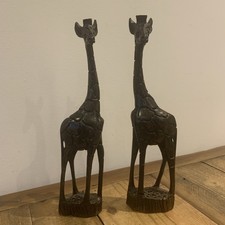 Hand Carved Wooden Giraffe Figurines Set of 2 (approx 27cm Tall)