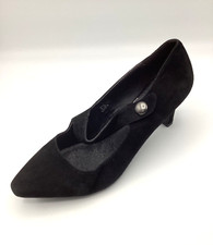 FootGlove Womens Black Suede High Heel Wide Fit Court Shoes Size UK 7.5 Used
