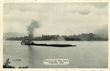 Postcard Riverboat w/ Barge on