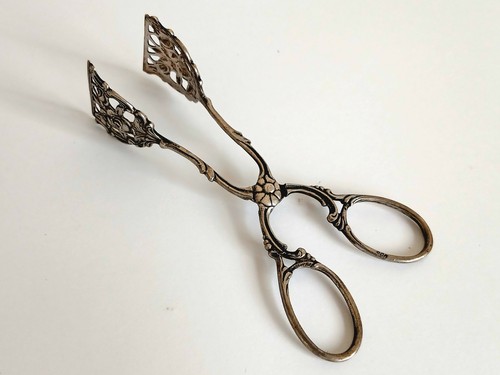 Antique silver serving tongs - serving,