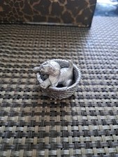 Puppy in Dog Bed Basket - English Pewter 1.5" Metal Animal Miniature Figurine