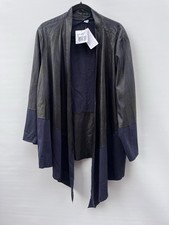 Creation L Black / Navy Faux Leather Open Front Waterfall Jacket UK Size 26 New