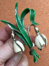 Vintage Exquisite Brooch, Snowdrop 1950s Birthday Series, Enamel Flower, signed