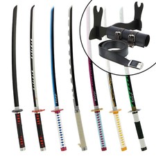 Demon Slayer Sword Bambo Wood Prop Anime Cosplay Blunt Katana Table Stand & Belt