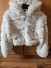 H&M cream fur jacket with hood size xs