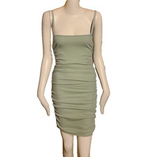 Shein - Green Ribbed Unlined Bodycon ruched Sides Midi Dress UK Size XS