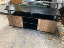 Vintage Retro Style Black & Brown TV Unit Cabinet with Cupboard Doors & Shelves