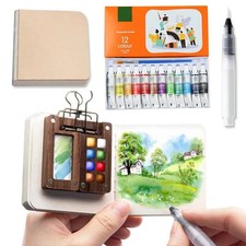 8/15 Colors Portable Travel Watercolor Palette Set Mini Walnut Paint Box Artist