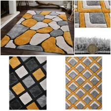 New Christmas Offer 3D Modern Ochre Yellow Grey Living Room Shaggy Rugs