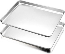 Baking Tray Sheet Stainless Steel Rimmed Pan Baking Easy Clean Large Size Set 2