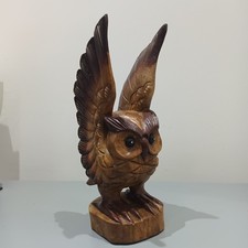 Large Hand Carved Wooden Owl