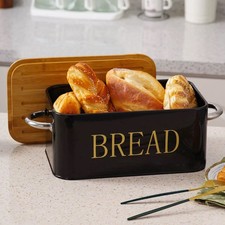 39cm Large Bread Bin with Bamboo Lid Loaf Storage Container Kitchen Countertop C