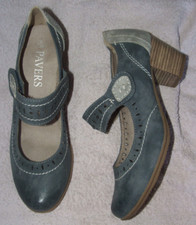 Pavers Blue/Grey Nubuck Leather, Block Heeled, Mary Jane Shoe, Womens UK 6 / 39H