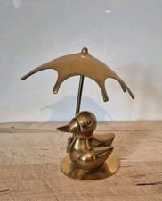Vintage COLLECTABLE Solid Brass Duck with Umbrella (Felt Bottom)