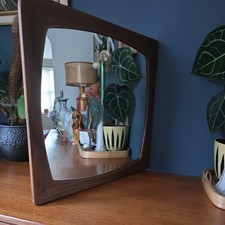 Teak Mid Century Square Mirror
